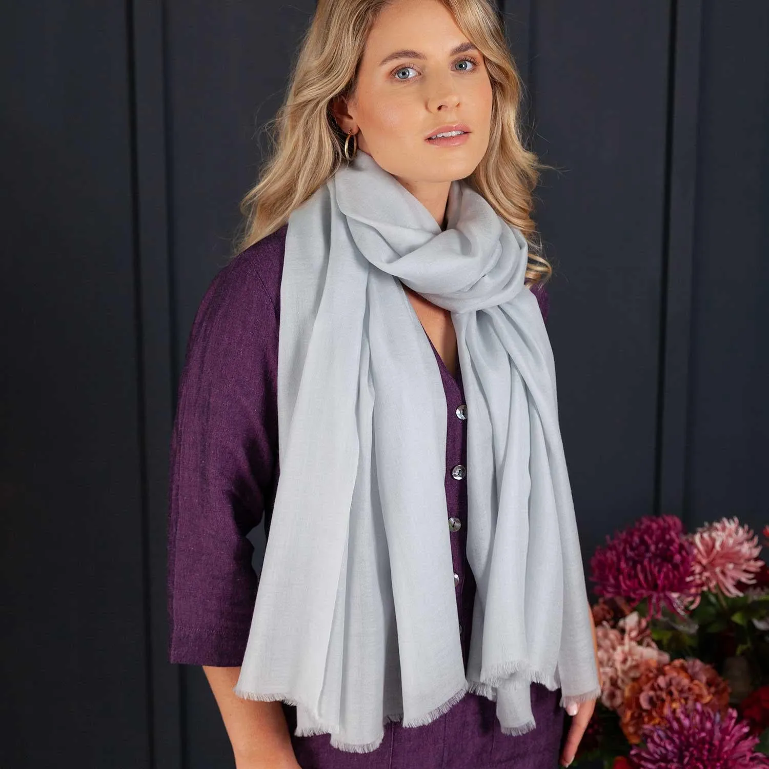 Luxe Merino Silk Shawl Silver