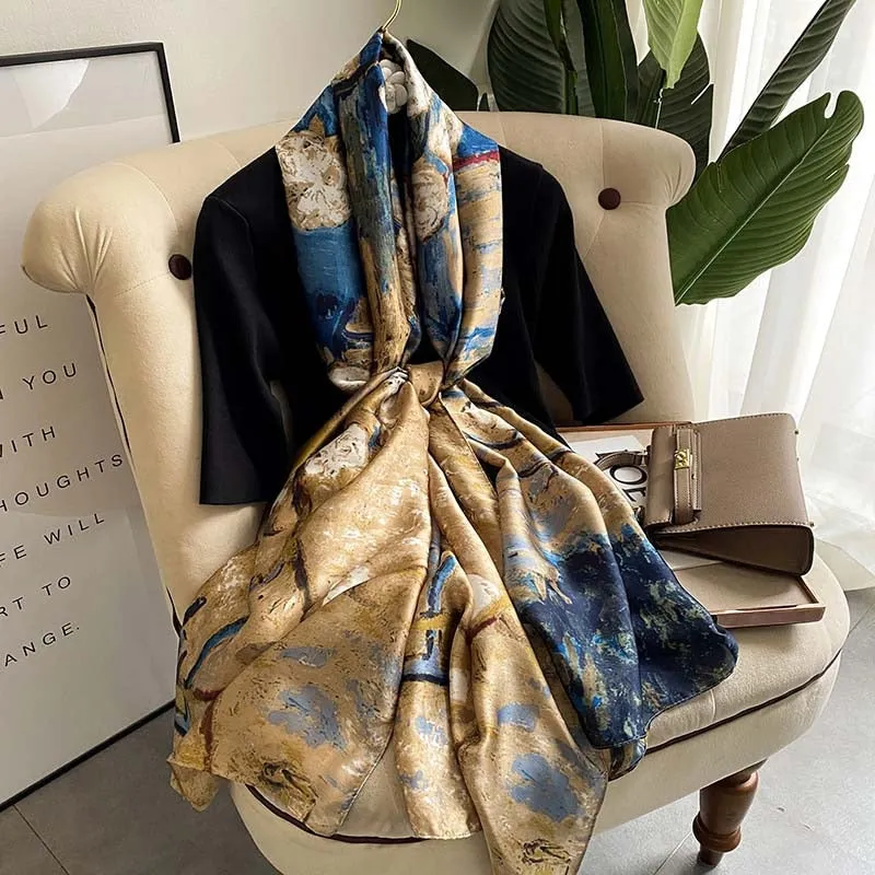 Luxury Brand 2022 Silk Scarf Women Large Shawls Pashmina Hijab Foulard Echarpe Design Print Lady Beach Stole Head Scarves