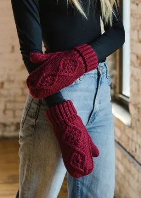 Mona Cable Knit Mittens - Burgundy