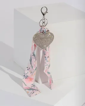 Multi Colour Crystal Heart And Scarf Keyring