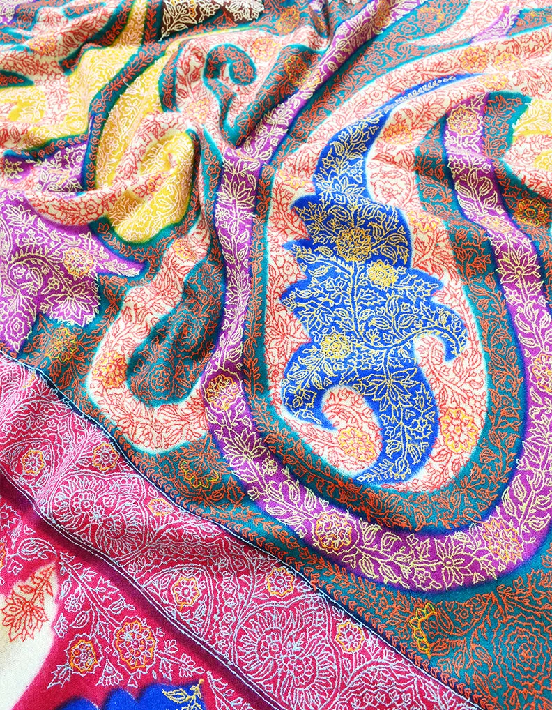 multi-coloured embroidery pashmina shawl 8266