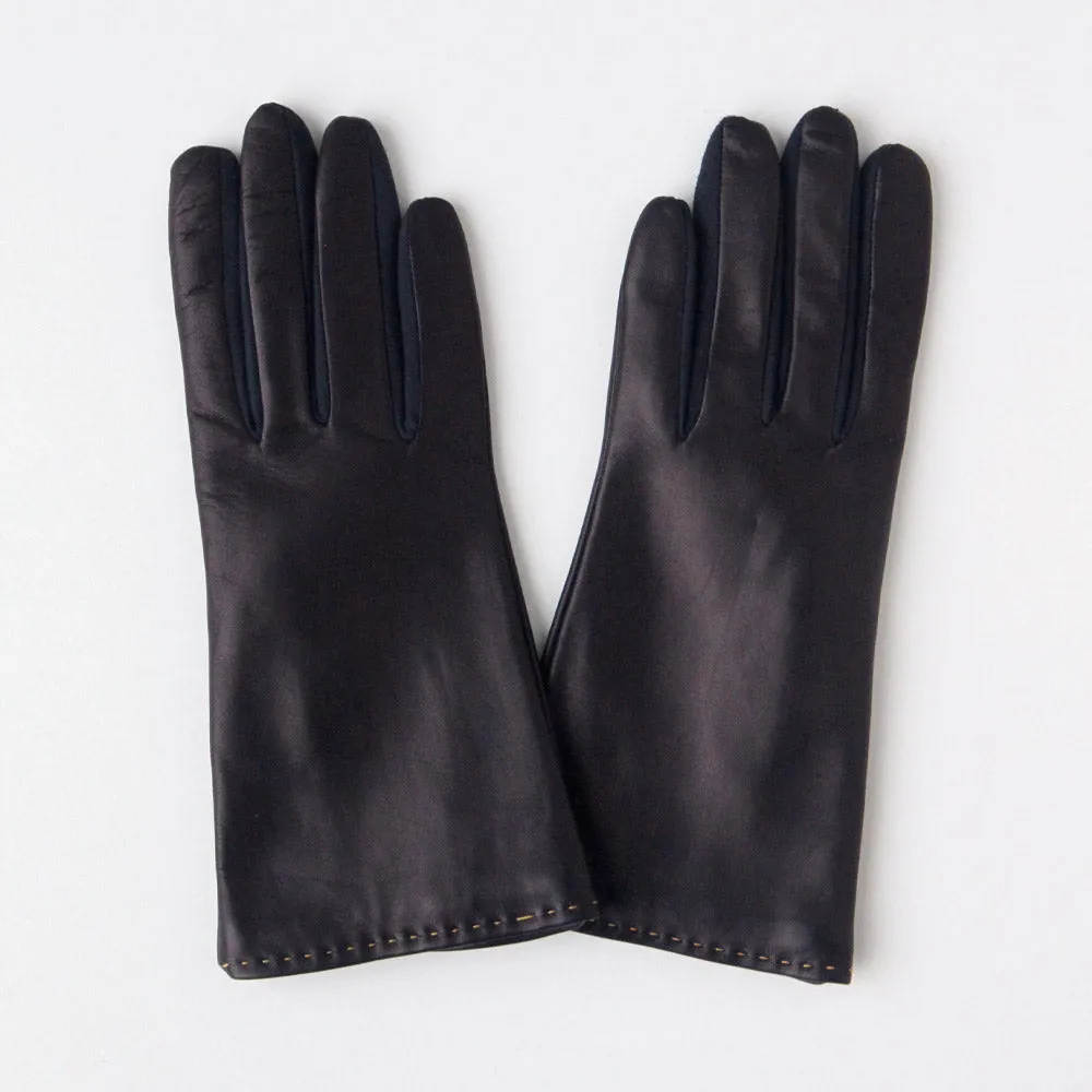 Navy Leather Cashmere-Lined Gloves