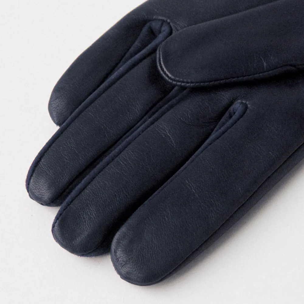 Navy Leather Cashmere-Lined Gloves