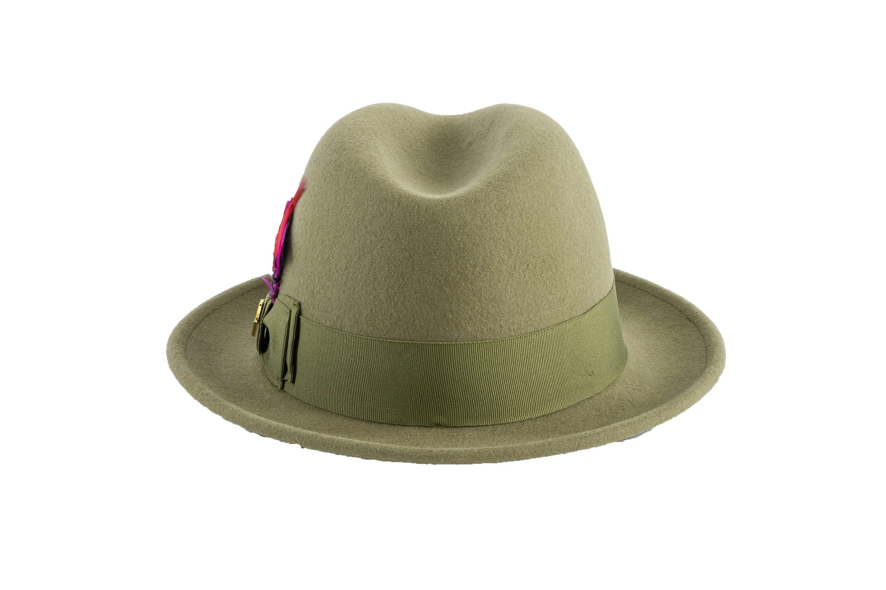 Olive Green Brooks Trilby 100% Australian Wool Felt Crushable Hat