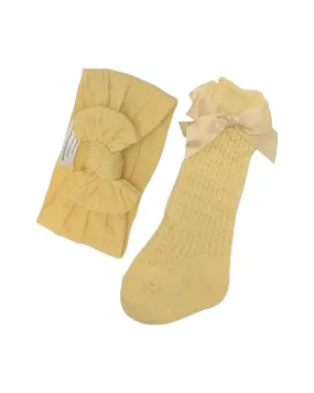 Our Daffodil Yellow Smaller Headband & Open Patterned Knee High Socks Set