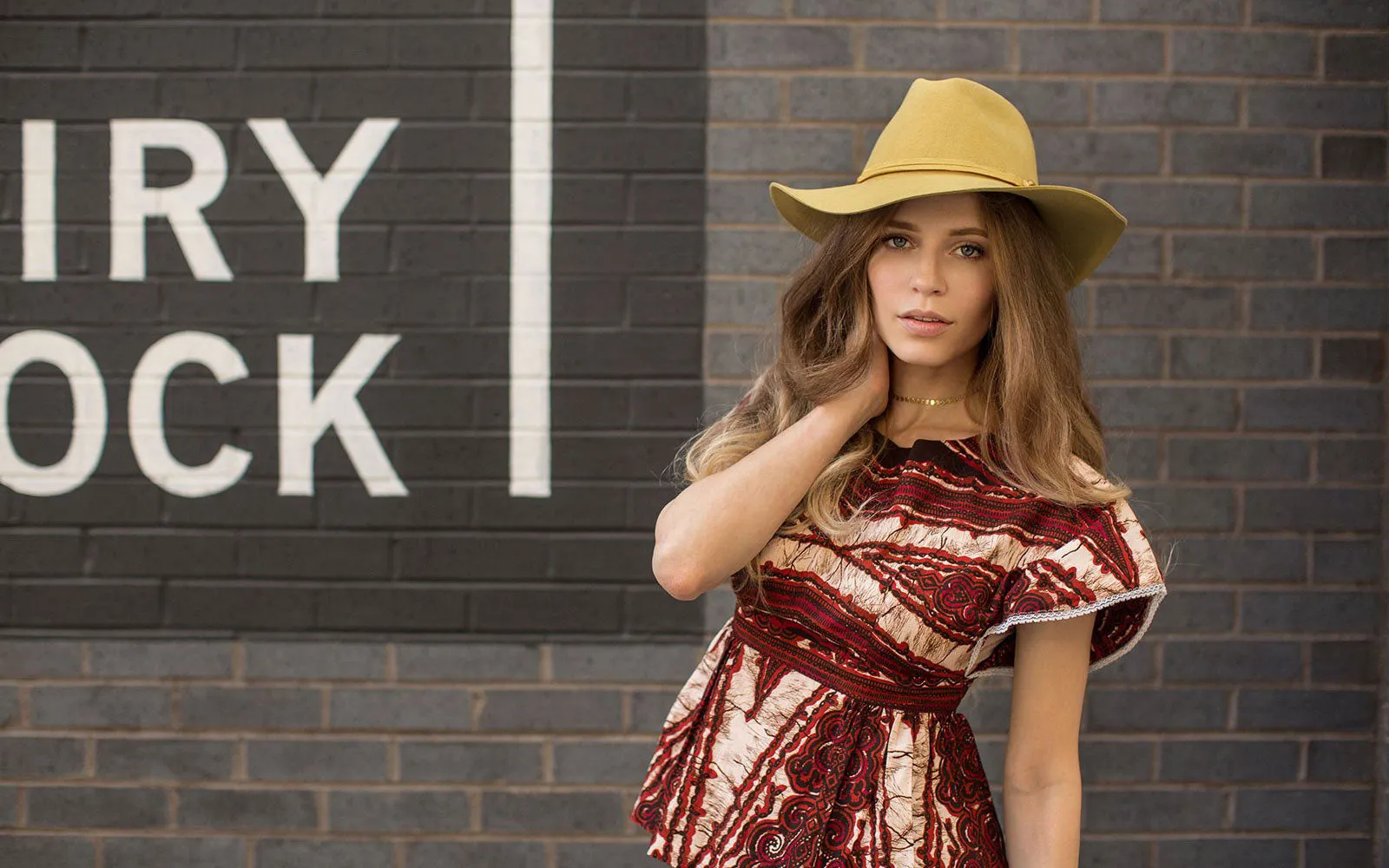 PHOEBE WIDE BRIM WOOL HAT - GOLD