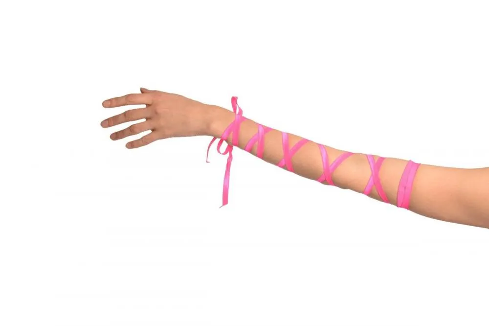 Pink Elasticated Satin Ribbon Arm Wraps (Gloves)