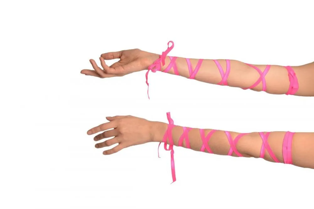 Pink Elasticated Satin Ribbon Arm Wraps (Gloves)