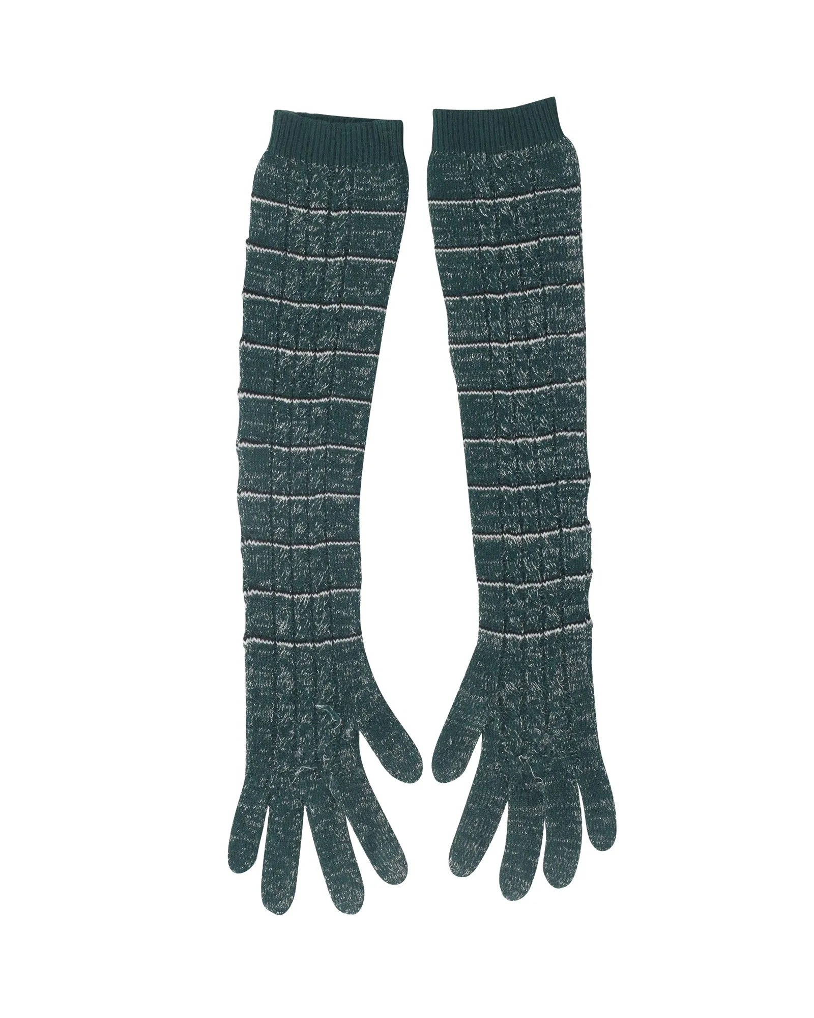 Prada Striped Long Knitted Gloves in Green Wool Blend