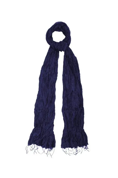 Silk & Linen Crinkle Scarf - Midnight Blue