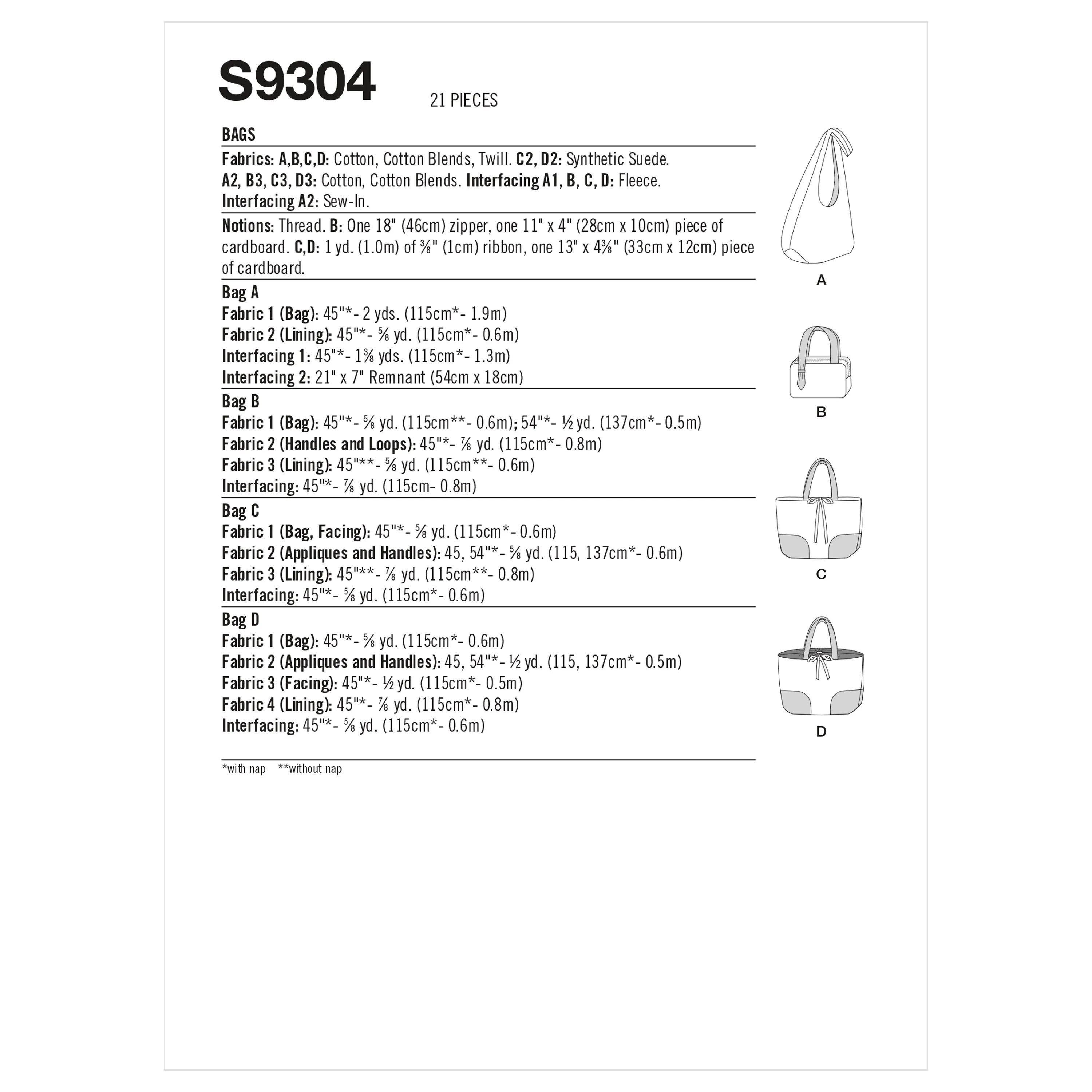 Simplicity Sewing Pattern 9304 Bags