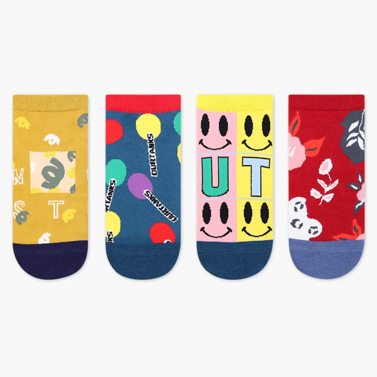 Smiley Face Ankle Socks 4 Pack