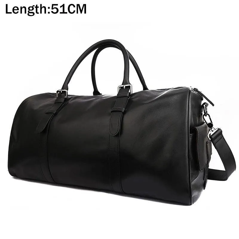 Soft Genuine Leather Travel Black Duffel Bag