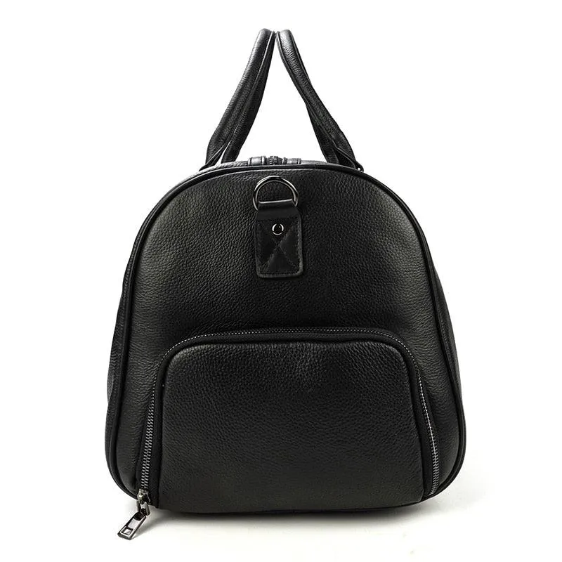 Soft Genuine Leather Travel Black Duffel Bag