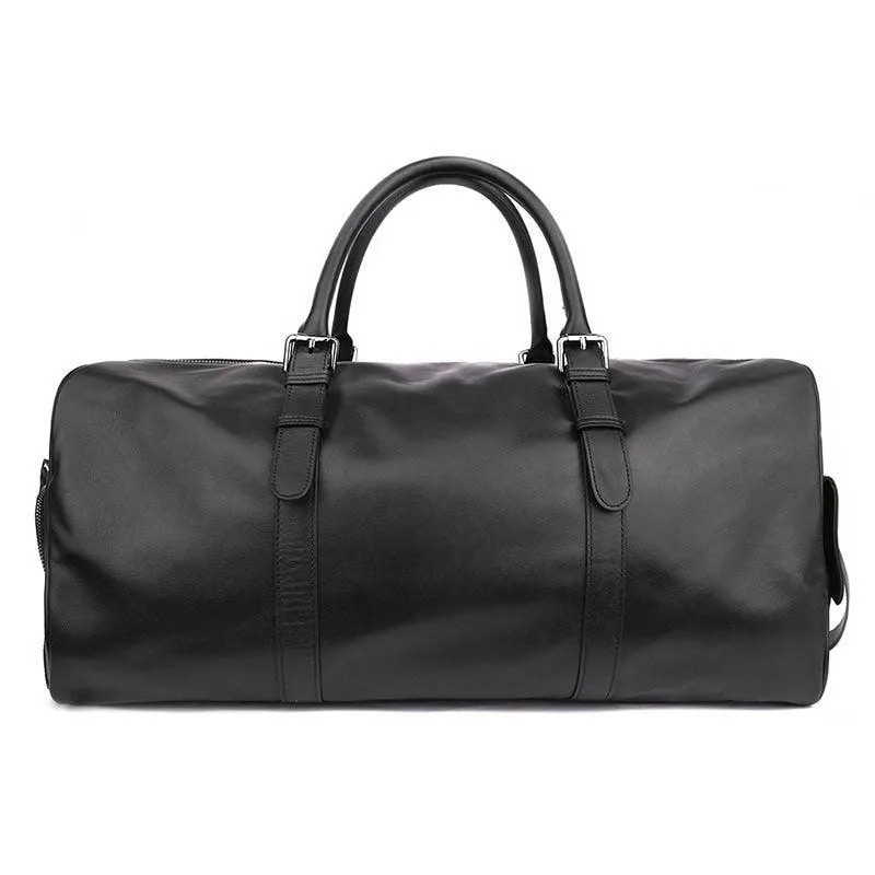 Soft Genuine Leather Travel Black Duffel Bag