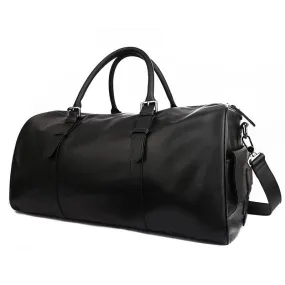 Soft Genuine Leather Travel Black Duffel Bag