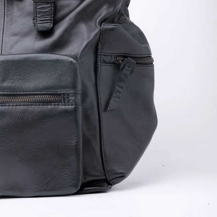 Travel Black Leather Backpack