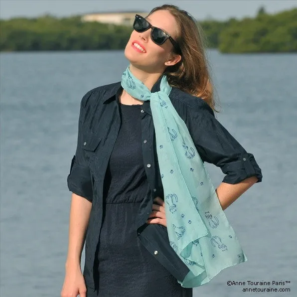 TURQUOISE CAT PATTERN SCARF - 67x26"