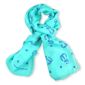 TURQUOISE CAT PATTERN SCARF - 67x26"