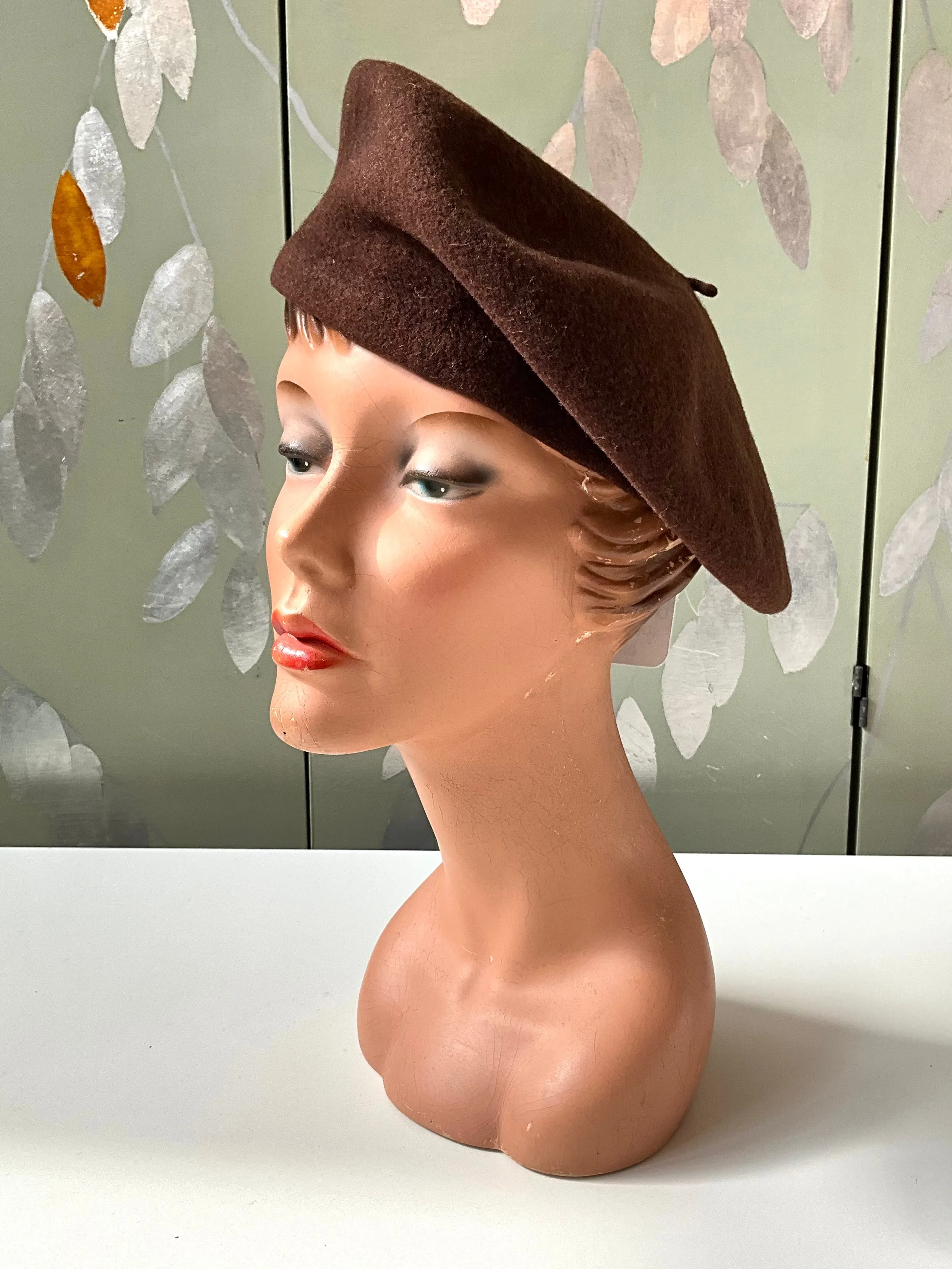 Vintage Chocolate Brown Wool Beret