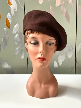 Vintage Chocolate Brown Wool Beret