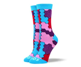 Women's Pattern Blue Jigsaw Socks For Autism