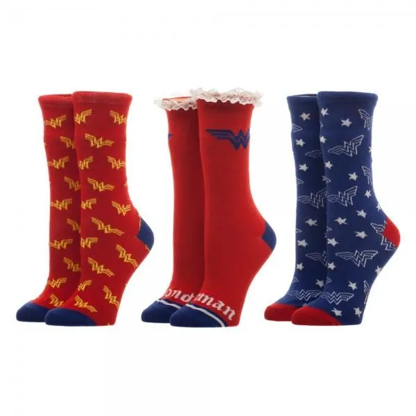 Wonder Woman 3 Pack Crew Set Socks For Women