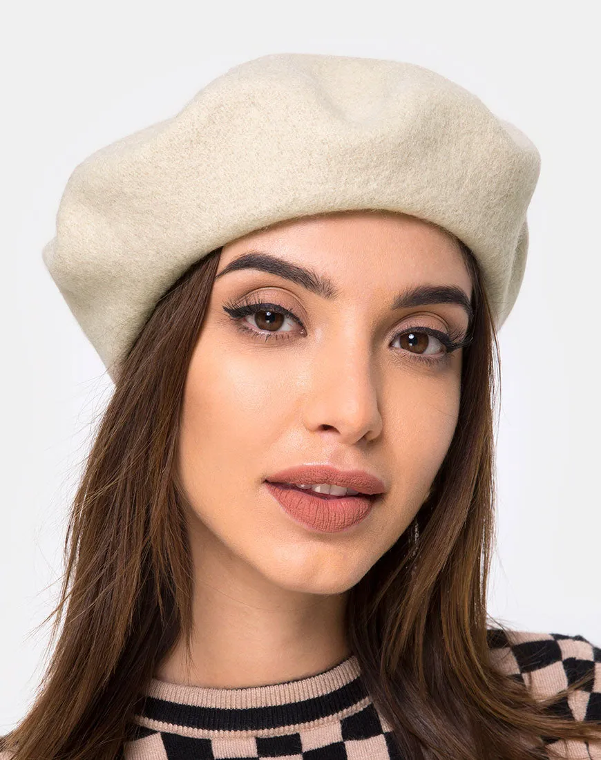 Wool Beret Hat in Taupe