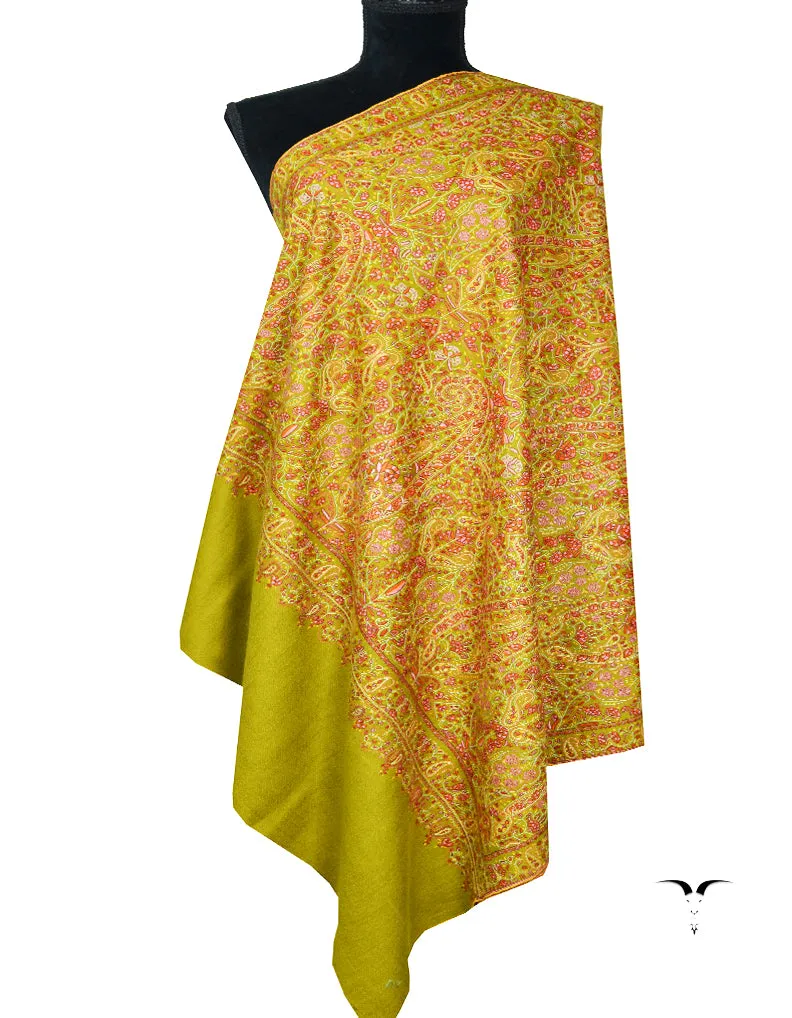 yellow green jamma embroidery pashmina shawl 8252