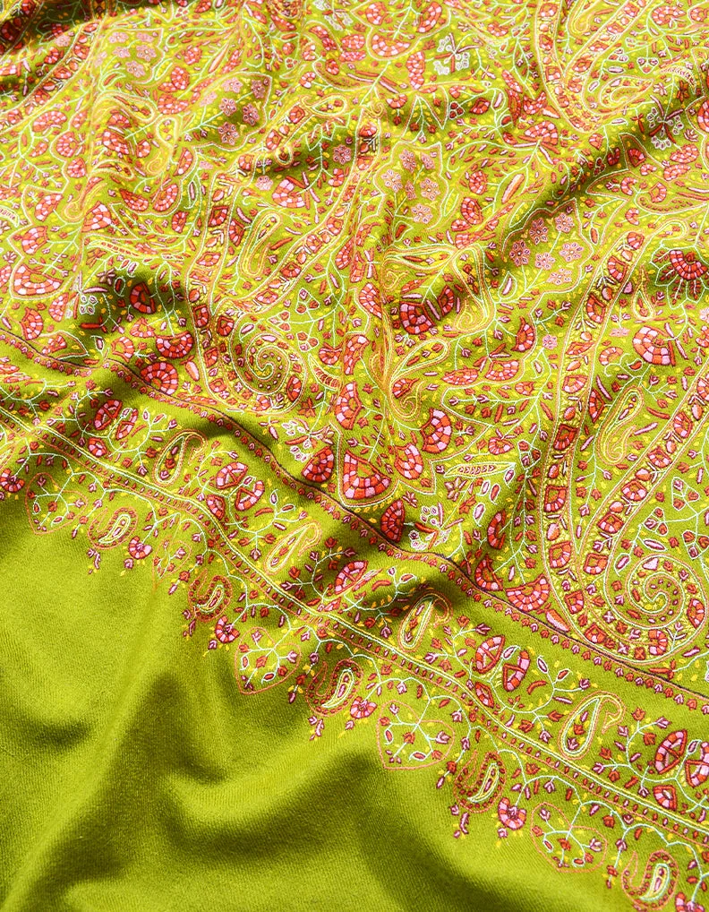 yellow green jamma embroidery pashmina shawl 8252